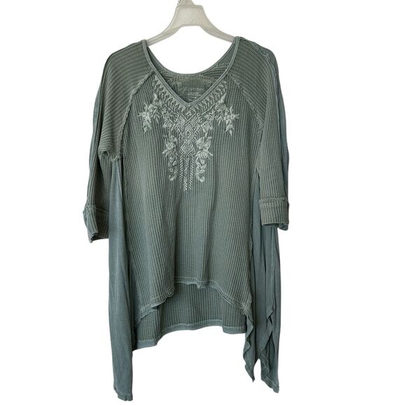 Karyn Seo sage green waffle knit Tunic embroidered boho tunic L - Picture 1 of 11